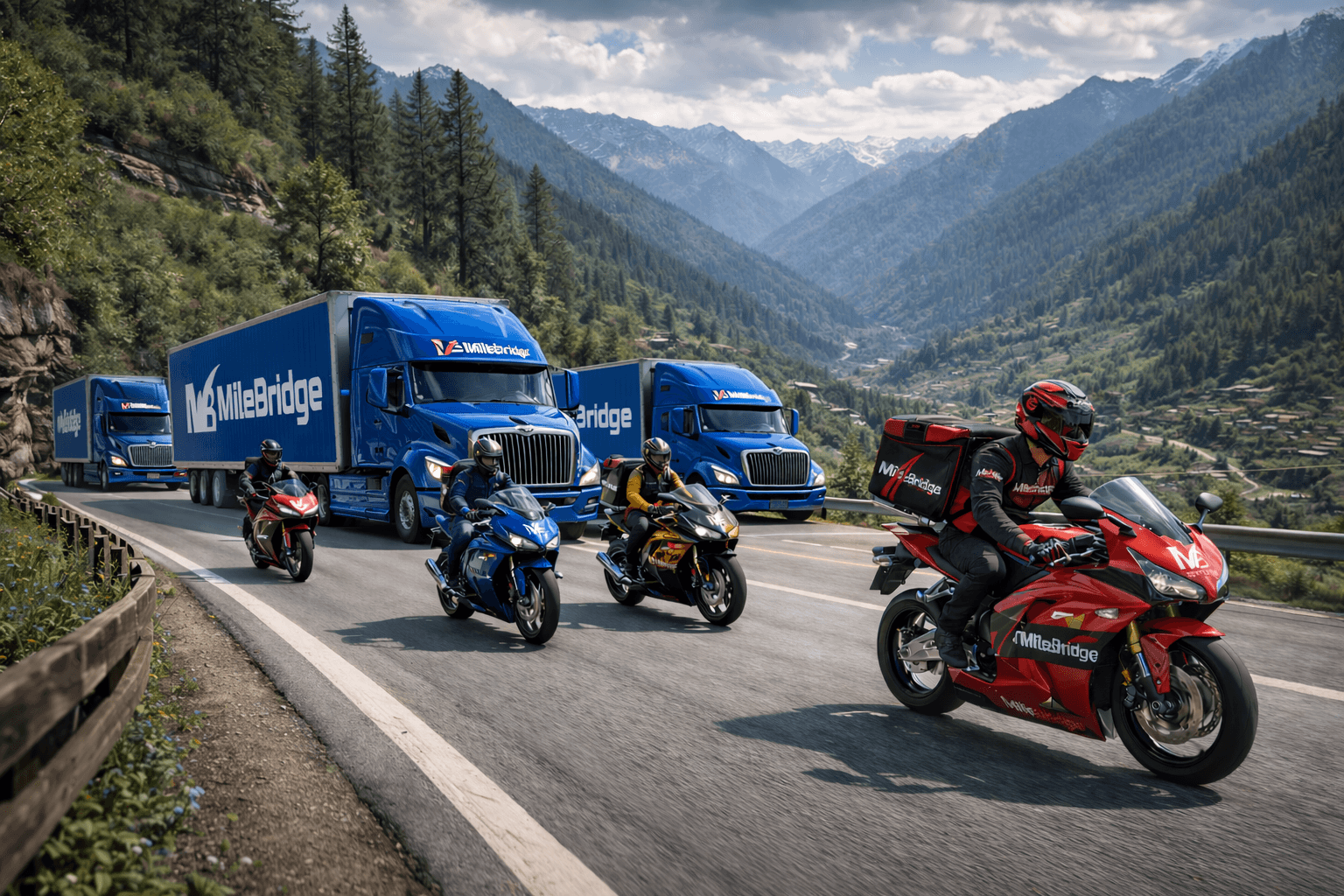 MileBridge Logistics Fleet delivering across challenging mountain terrains